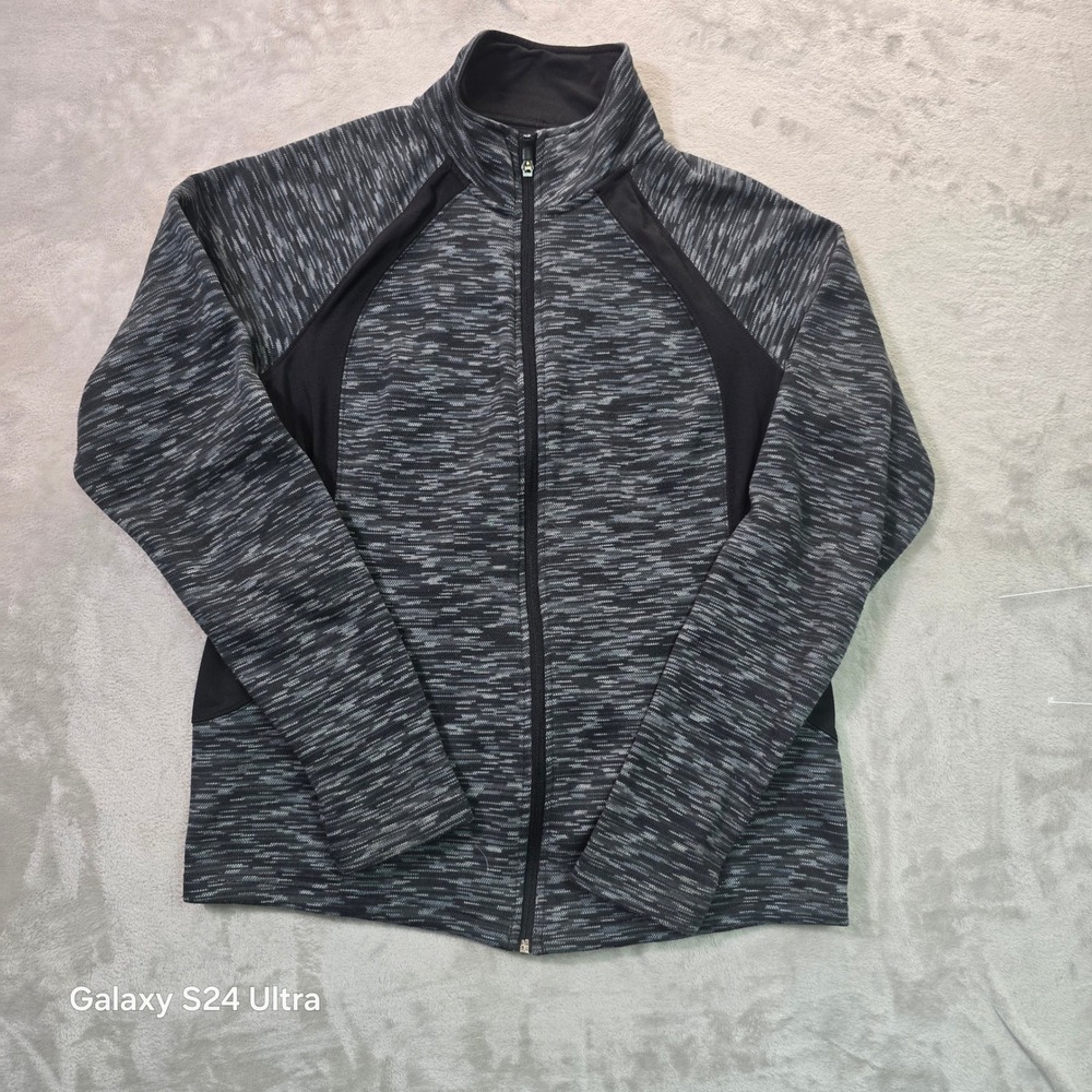 Tek Gear Womens XL Full Zip Space Dye Active Jacket Gray Black Thumbholes